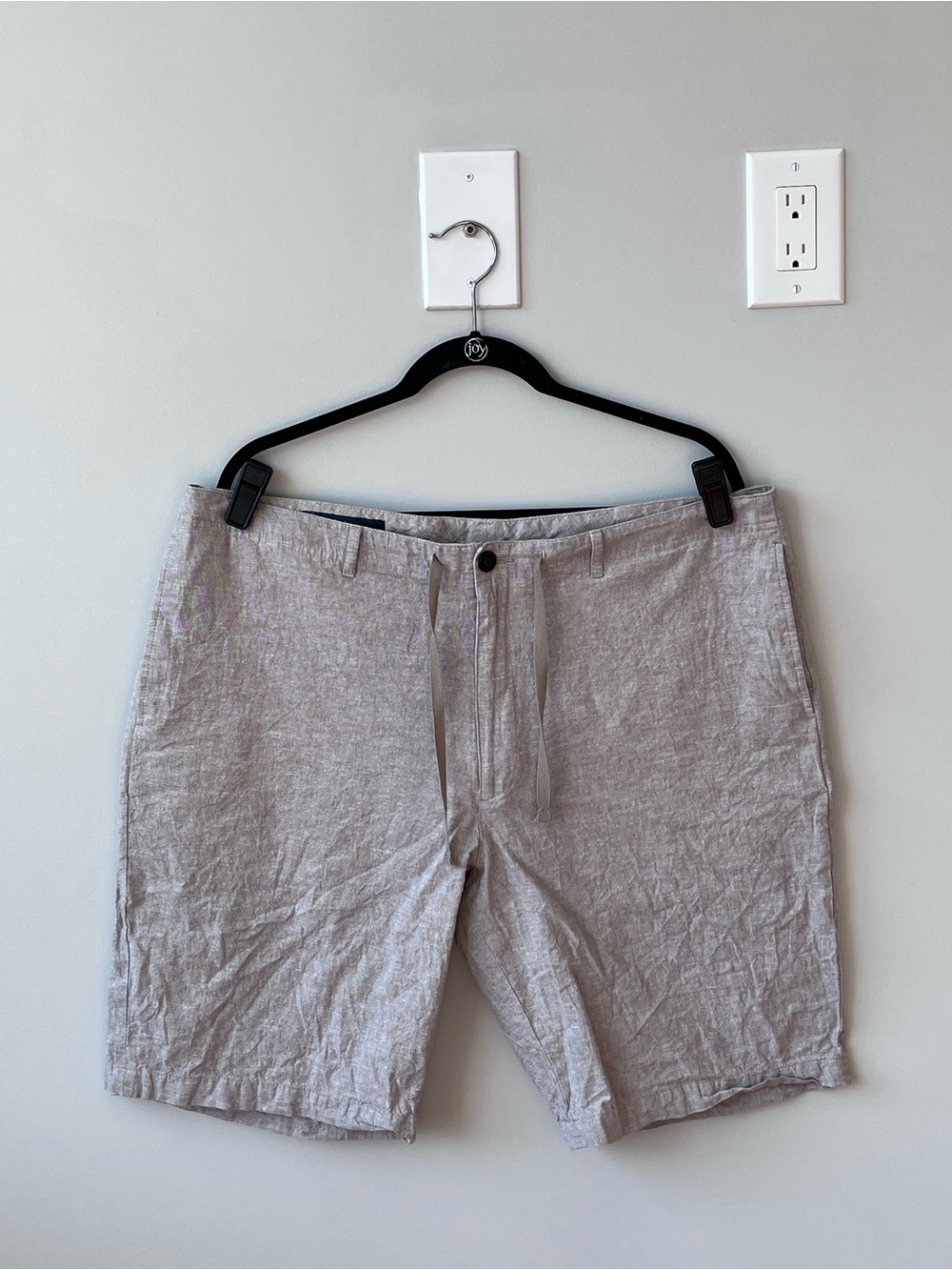 Perry Ellis Linen Cotton Shorts 10” Men’s Size 38 Beige Khaki Pockets Drawstring